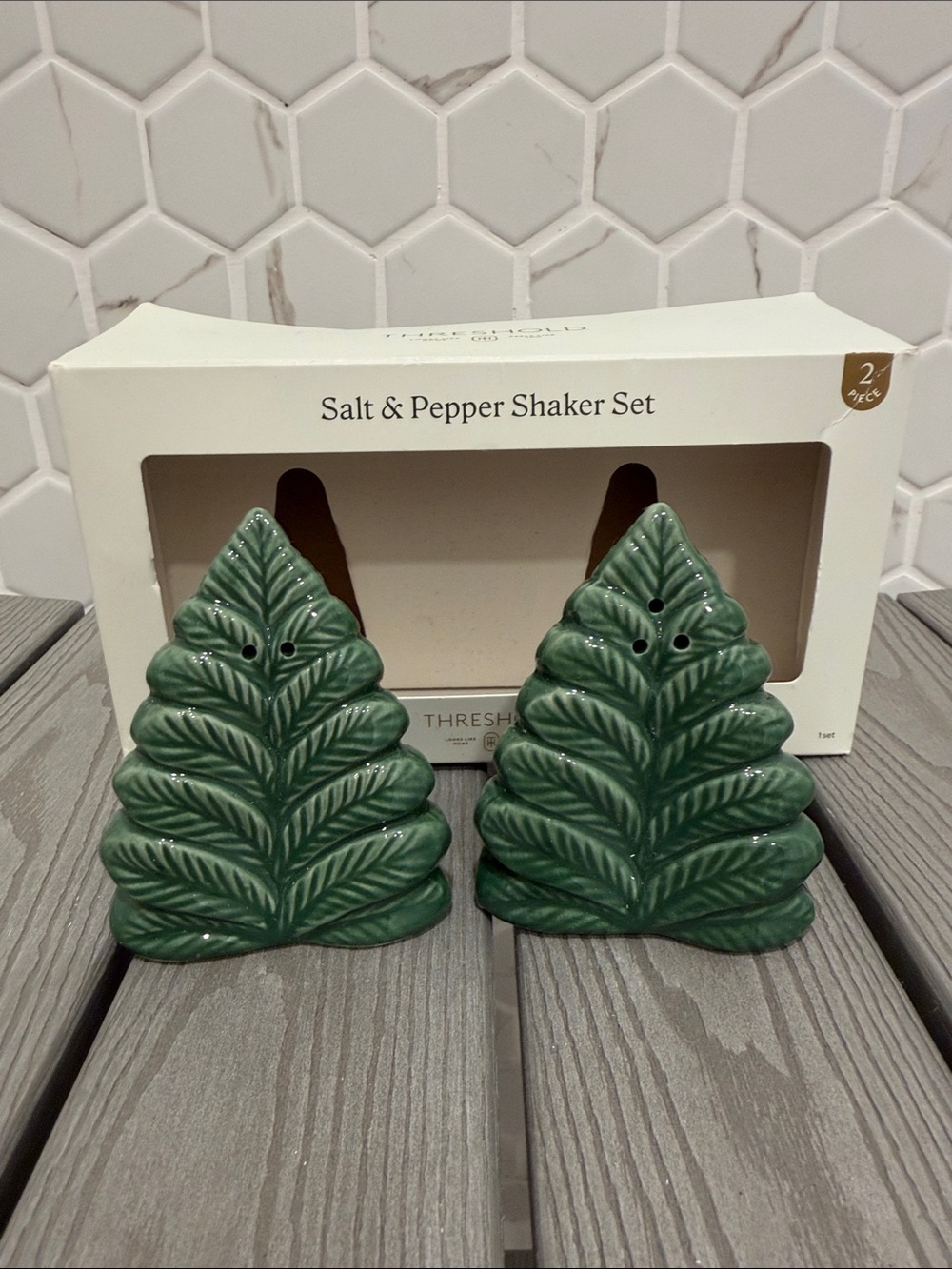 Threshold Green Ceramic Leaf Salt & Pepper Shakers